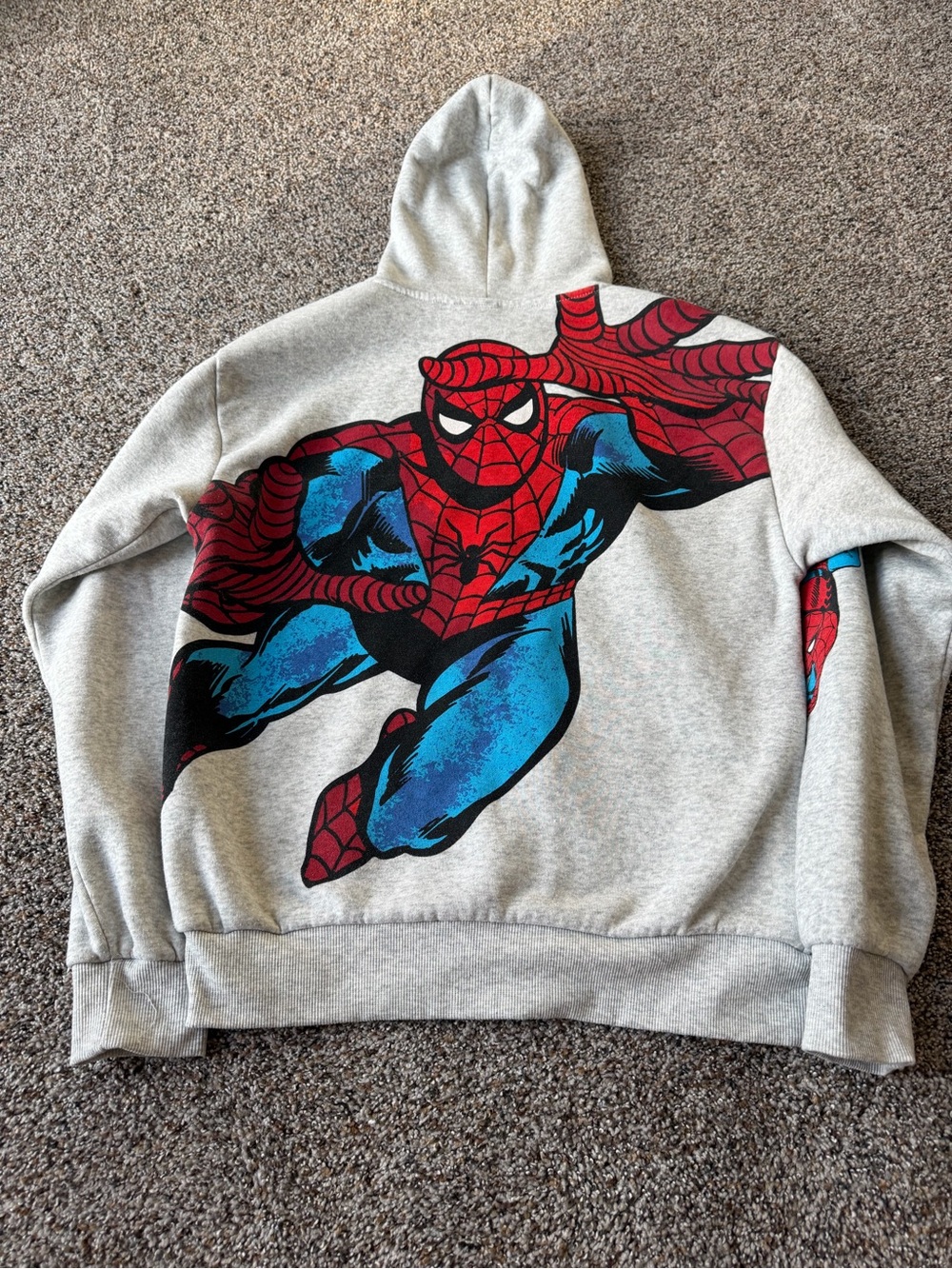 Marvel Amazing Spider-Man Graphic Zip Hoodie Medium Gray Y2K Comic Streetwear